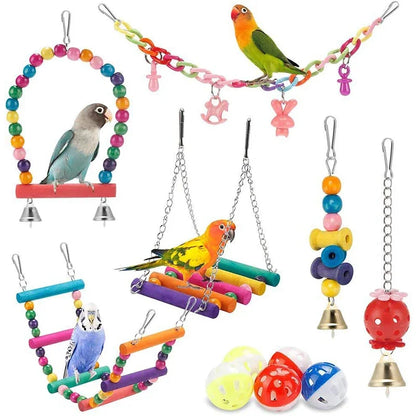 Bird Cage Toys for Parrots Wood Birds Swing Reliable Chewable Bite Bridge Wooden Beads Shape Parrot Toy 11pcs Bird Toys parrot